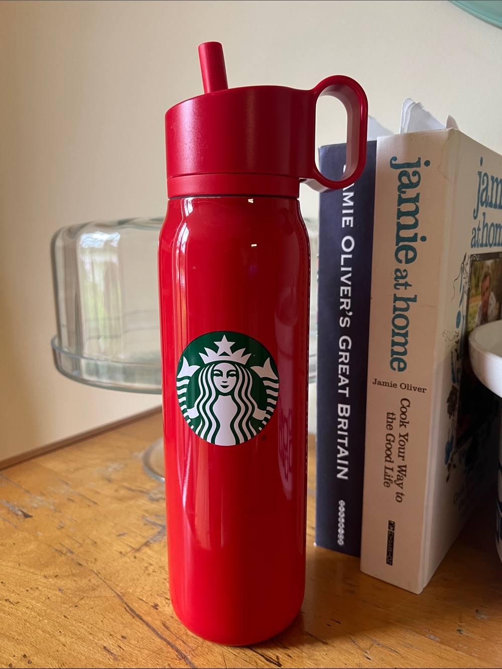 Starbucks Red Stainless Steel Tumbler with Handle and Straw